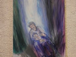 Kreuzweg: 2. Das letzte Abendmahl: Johannes beugt sich zu Jesus und fragt ihn, wer ihn ausliefern wird